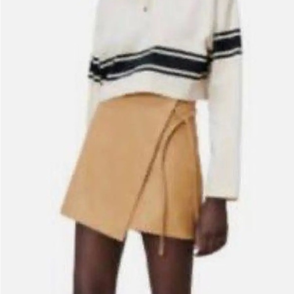 NWT ZARA Mini Skirt Skort Sarong True Wrap Trim Faux Leather Slit Petite - Picture 2 of 11